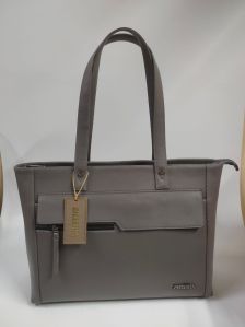 Ladies Light Grey PU Leather Handbag