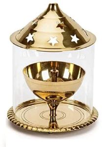 Brass Glass Akhand Diya - 6 Inch Height