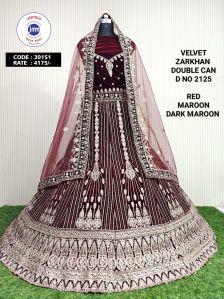 Ladies Velvet Maroon Designer Heavy Bridal Lehenga