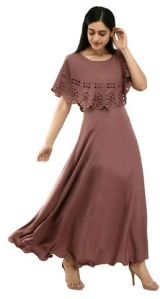 Ladies Polyester Solid Maxi Dress