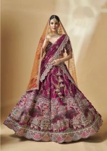 Ladies Wine Art Silk Beautiful Hand Work Bridal Lehenga