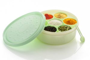 Round Plastic Green Spice Storage Box