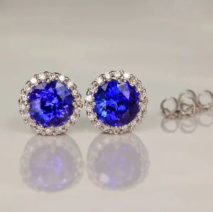 Natural Tanzanite and Moissanite Stud Earring