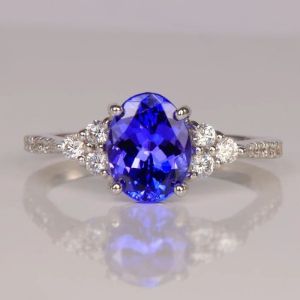 Natural Tanzanite Moissanite Ring for women In Sterling Silver 925