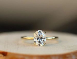 Oval Moissanite Solitaire Engagement ring in Sterling silver and 14K Gold