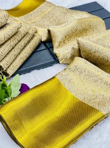 contrast golden zari weaving saree