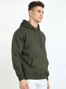 Mens Olive Green Plain Fleece Hoodie