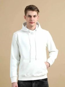 Mens White Plain Fleece Hoodie