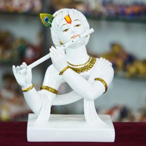 marble hand made flute krishna statue