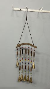 Wood hanging wind chime with iron bells