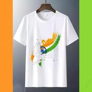 White Round Neck Tiranga T Shirt