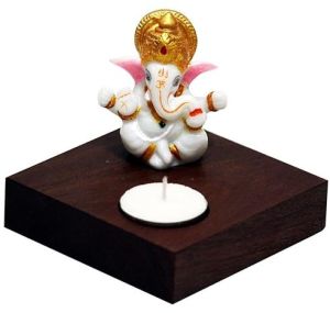 Wooden Ganesha Tea Light Candle Holder