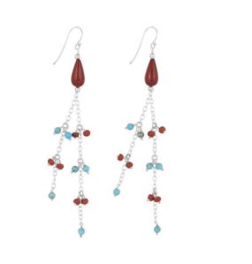 Ladies Turquoise / Red Coral Beaded Earring