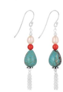 Ladies Turquoise Pearl Red Coral Beaded Earring