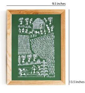 warli painting rice farming village (green) WLC09