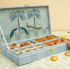 Wedding Invite / Return Gift - Dry Fruit Box (Peacock)