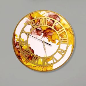 Wall Clock With Resin Alcohol Ink Design, 14 Inch Round