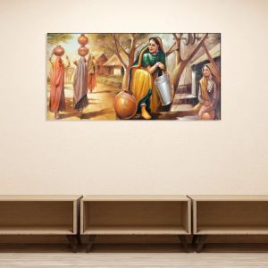 Woman Who Is Filling Water In A Pot Abstract Canvas Print Wall Painting