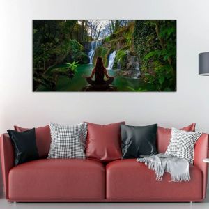 Yoga Woman In Front Of Waterfall Canvas Wall Painting