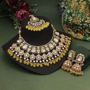 Yellow Color Kundan Necklace Set (KN1413YLW)