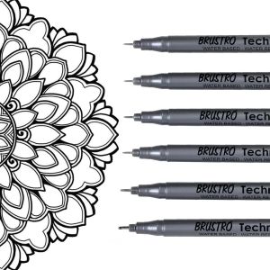 Technical Pen Fineliner Setblack Set Of 6 Tip Size-