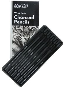 Woodless Charcoal Pencil Set Of 6 (3 Soft, 2 Medium, 1 Hard)