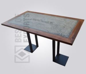 Wooden and Glass Top Industrial Dining Table