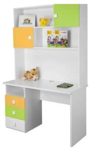 Wooden Study Table With Storage In Green & Yellow Color