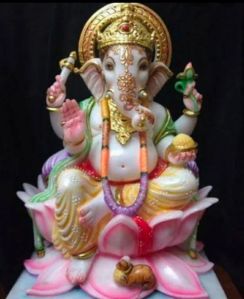 Ganesh Ji Multicolor Marble Statue