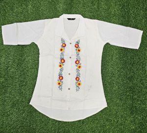 Ladies Printed White Floral Work Shirt