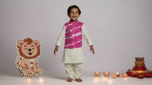 Boys Hot Pink Tie-dye Jacket With Kurta Pajama Set