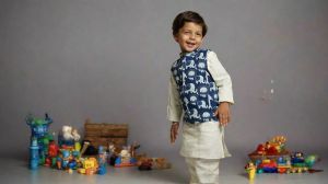 Boys Royal Blue Safari Jacket With Kurta Pajama Set