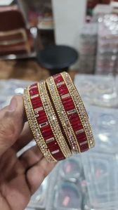 Red and Golden Stone Glass Bangles Set