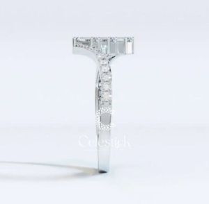 White Gold Celestick Triad Baguette and Round Lab Grown Diamond Ring