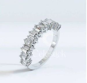 White Gold Celestick Prism Baguette Half Eternity Lab Grown Diamond Ring