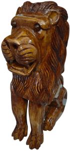 Wooden Lion Hand Carved Sculpture