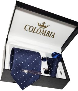 Navy Blue Polka Dotted Necktie Set