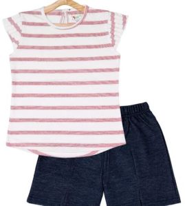 Girls Top and Shorts Pink Striped and Black
