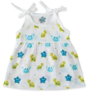 infant happy print muslin knot frock