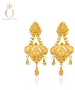 Trio Petals Ladies Gold Earrings