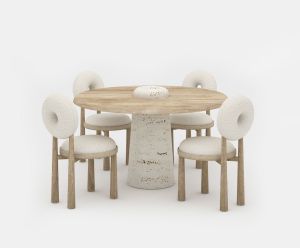 Stone Base Dining Table with Set of 4 Chairs