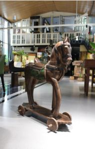 Vintage Wooden Horse on Wheels For Decoration