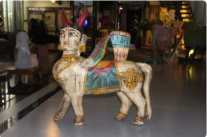 Wooden Kamdhenu Statue For Home Decor