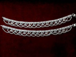 Elegant Meenakari Leaf Design Silver Payal