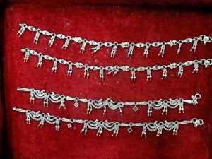 Handcrafted Silver Anklets with Gem Accents