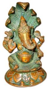 Ganesh Brass Statue (Ganesh Sitting W/Cobra)