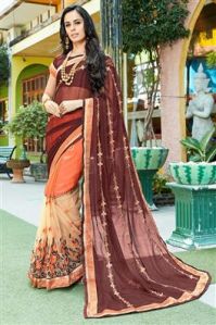 Brown & Orange Party Wear Sarees