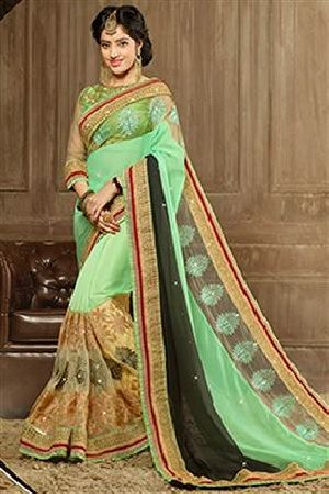 Green & Golden Party Wear Sarees