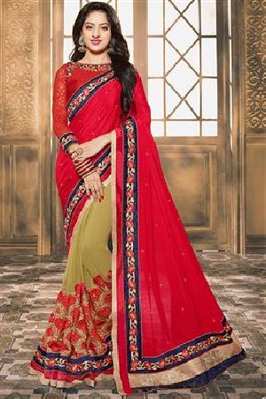 Beige & Pink Party Wear Sarees