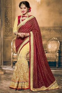 Beige & Maroon Party Wear Sarees